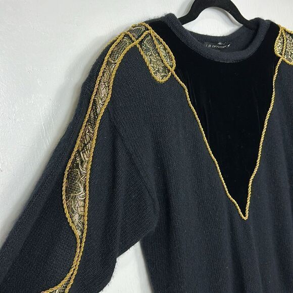 I.B. Diffusion Vintage 80s Black Silk Blend Gold Braid Appliqué Sweater Size M - Picture 2 of 8